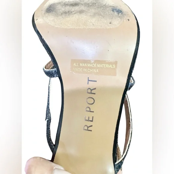 Black/ Sparkly Strappy 3 1/2” High Heel Sandals, Report, worn one time, size 7 - Picture 6 of 12